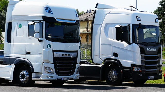 DAF and Scania trucks at the depot